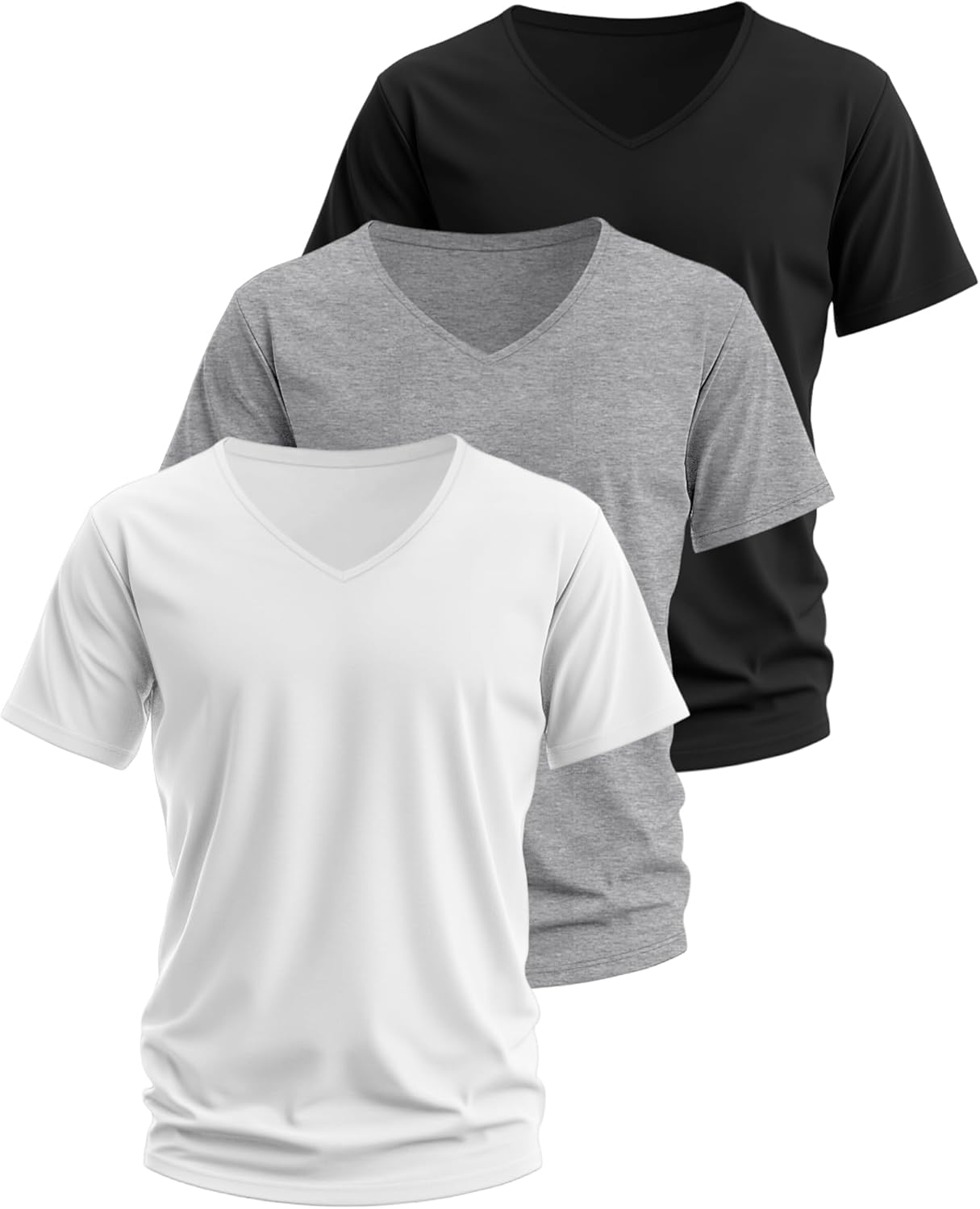 3 Pack Men's Big and Tall Cotton T-Shirts V Neck Short Sleeve Plus Size Tops Casual Oversized Basic Tee