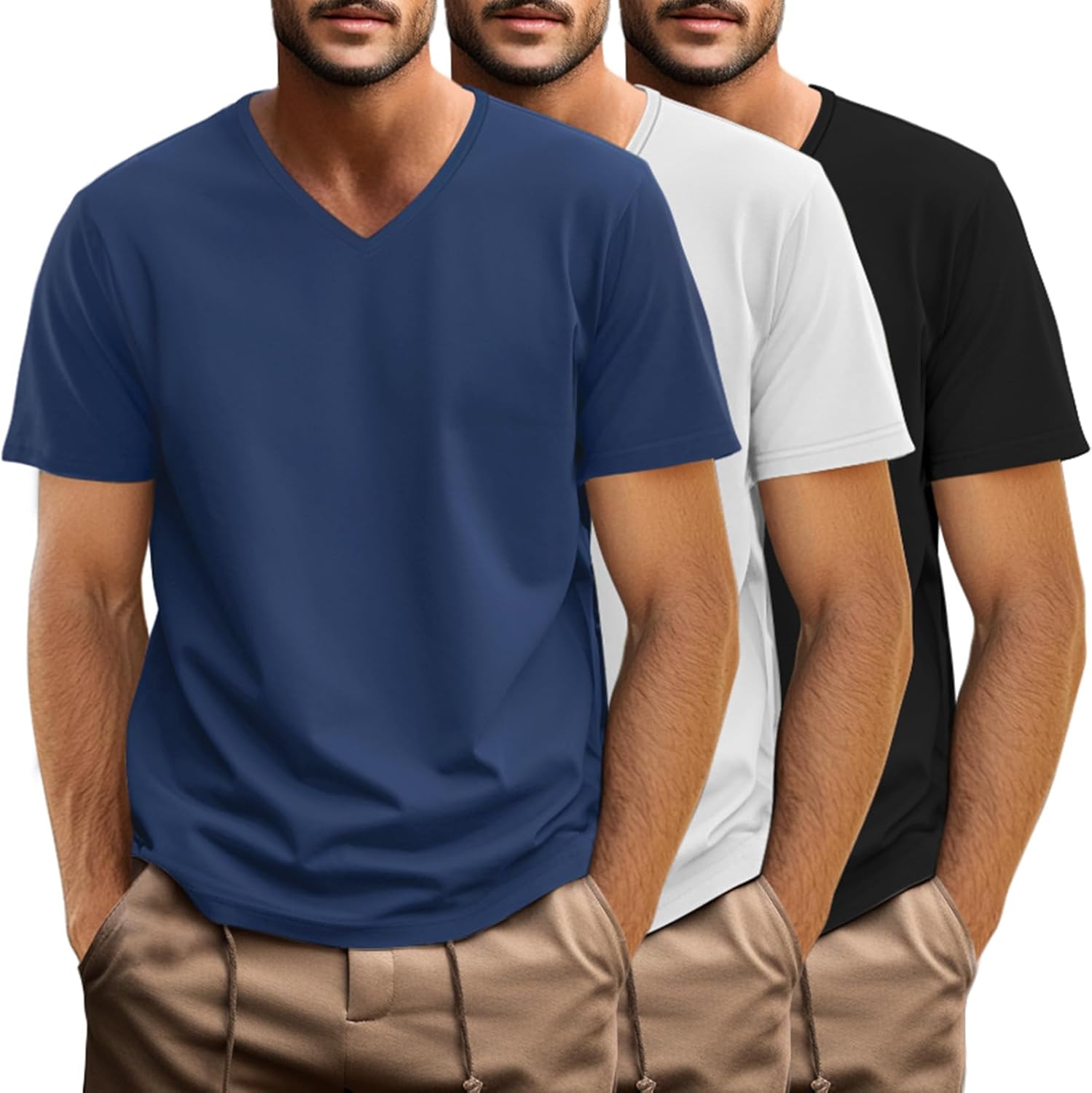 3 Pack Men's Big and Tall Cotton T-Shirts V Neck Short Sleeve Plus Size Tops Casual Oversized Basic Tee