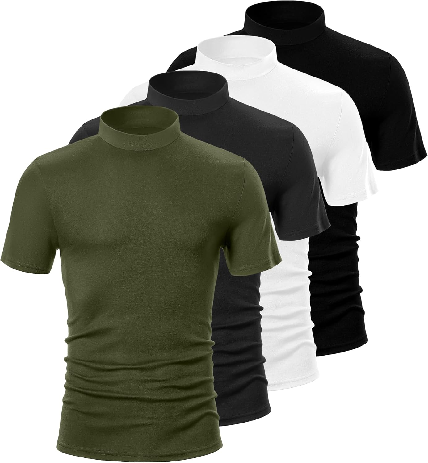 4 Pack Men's Mock Neck T Shirts, Short Sleeve Mock Turtleneck Undershirt Pullover Basic Causal Solid Tee Tops for Men