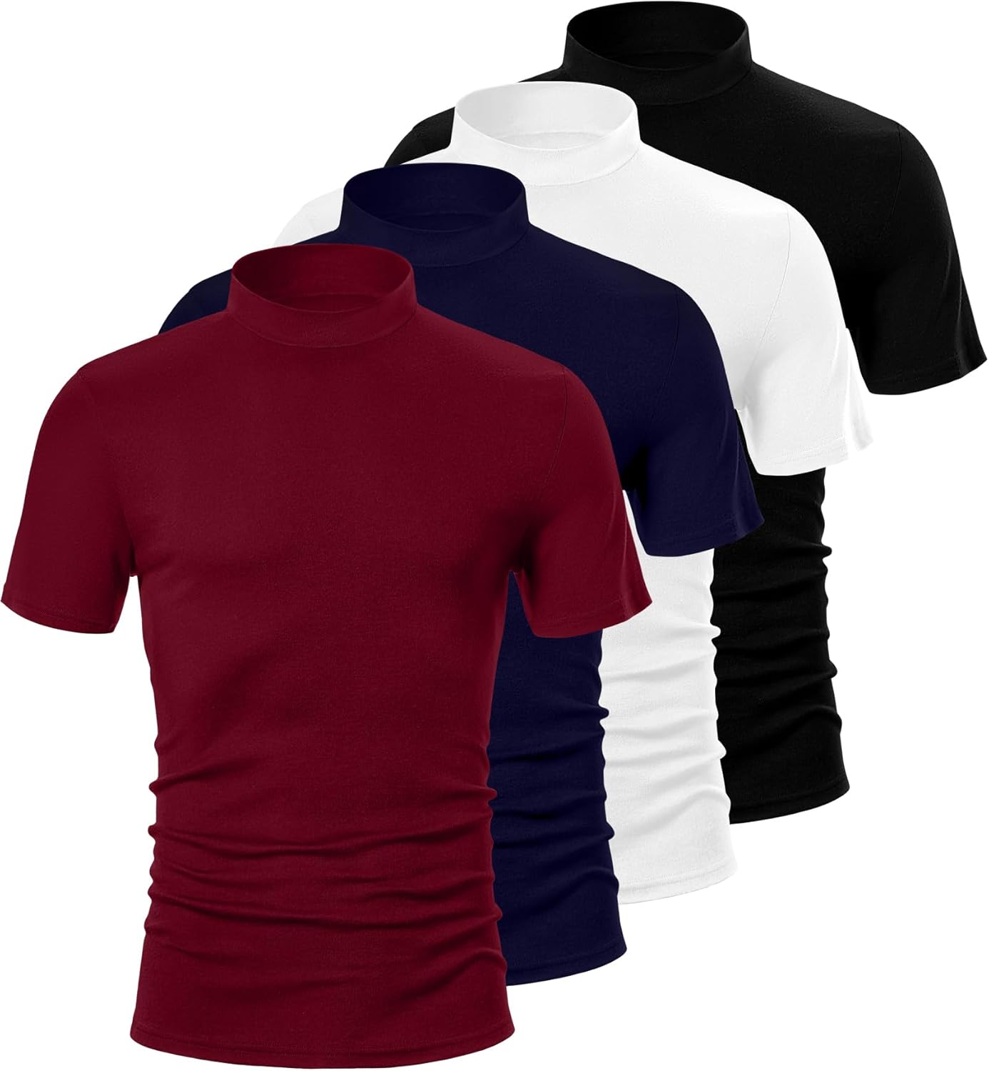 4 Pack Men's Mock Neck T Shirts, Short Sleeve Mock Turtleneck Undershirt Pullover Basic Causal Solid Tee Tops for Men