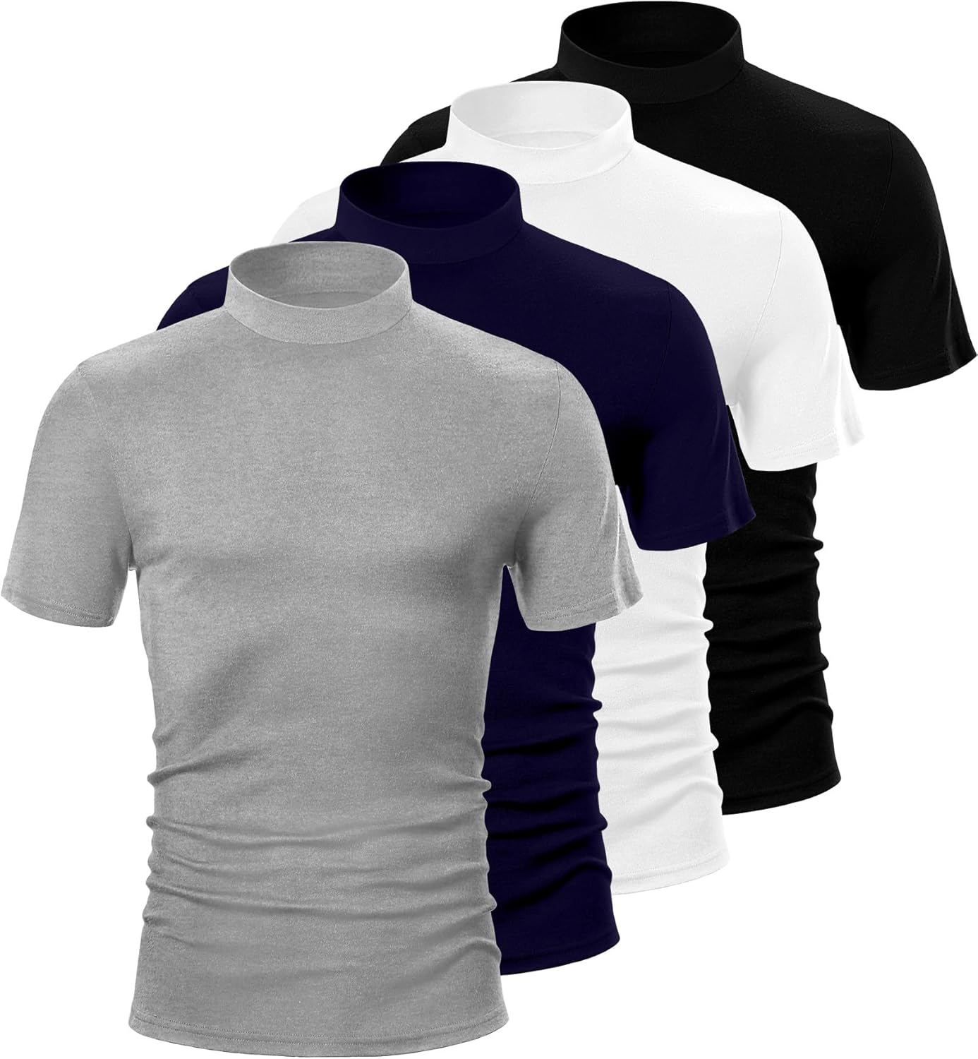 4 Pack Men's Mock Neck T Shirts, Short Sleeve Mock Turtleneck Undershirt Pullover Basic Causal Solid Tee Tops for Men