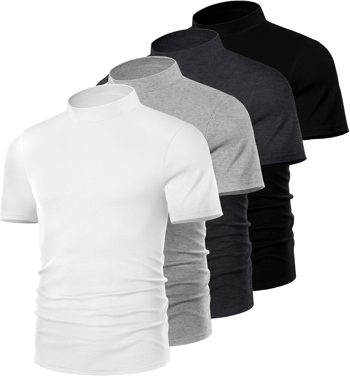 4 Pack Men's Mock Neck T Shirts, Short Sleeve Mock Turtleneck Undershirt Pullover Basic Causal Solid Tee Tops for Men