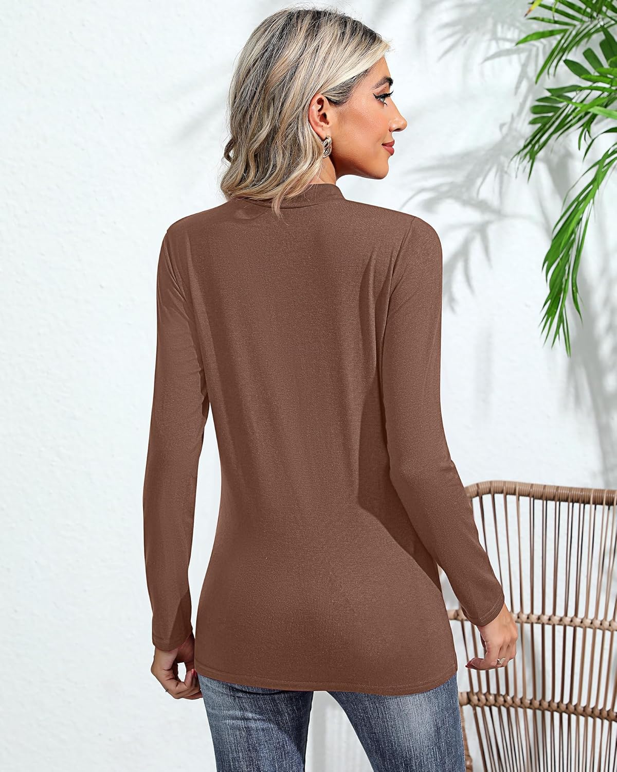 2 Pack Women's Mock Neck Shirts, Long Sleeve Turtleneck Tops Casual Comfy T Shirts Stretch Fitting Trendy Tee