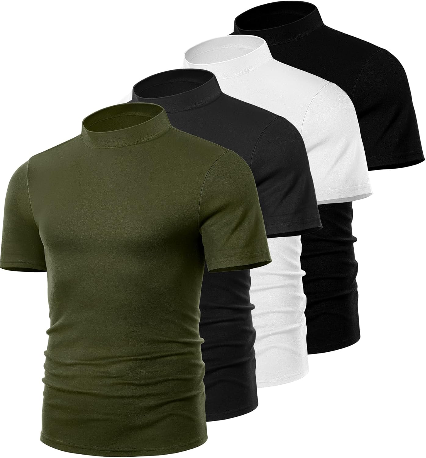 4 Pack Men's Mock Neck T Shirts, Short Sleeve Mock Turtleneck Undershirt Pullover Basic Causal Solid Tee Tops for Men