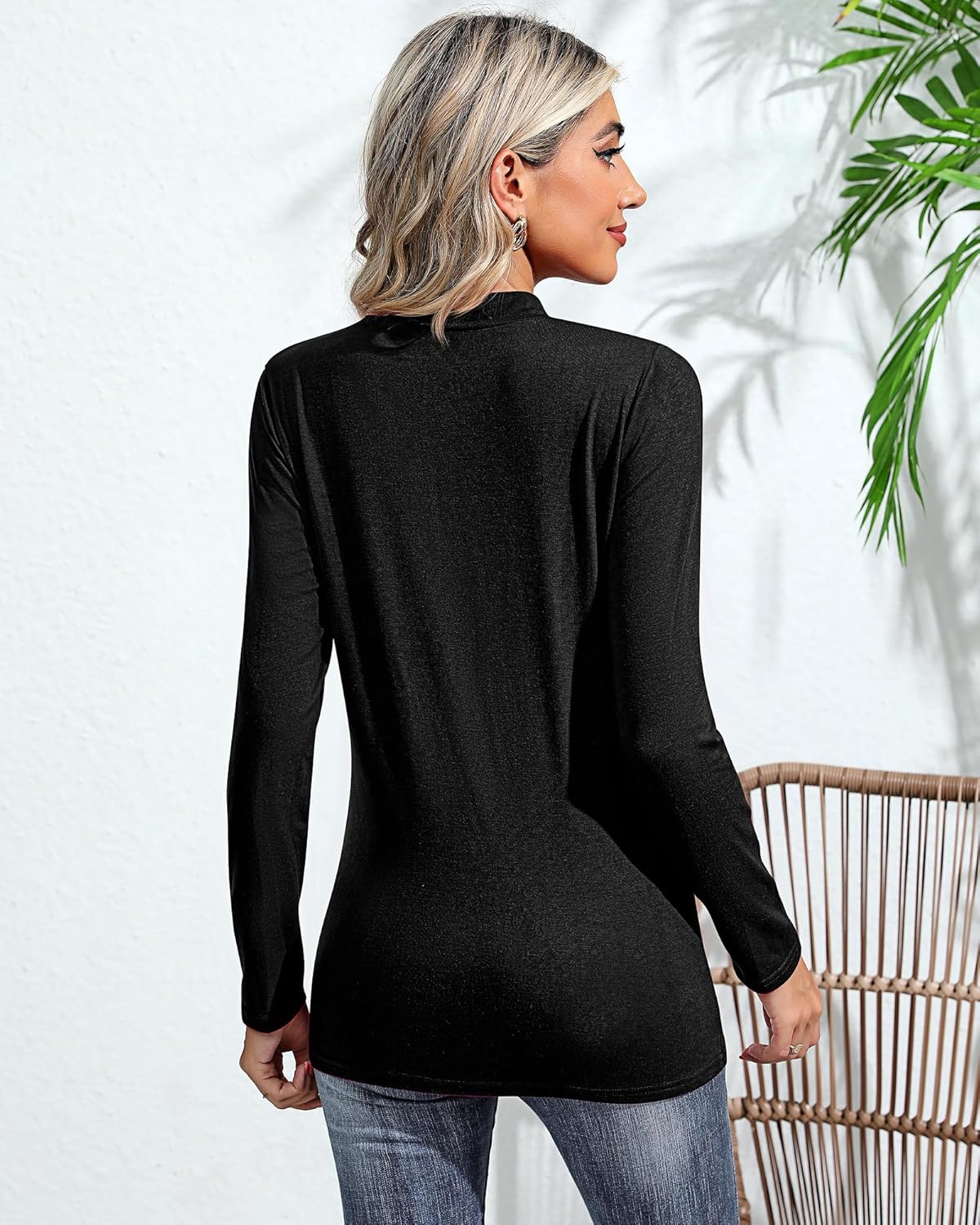 2 Pack Women's Mock Neck Shirts, Long Sleeve Turtleneck Tops Casual Comfy T Shirts Stretch Fitting Trendy Tee