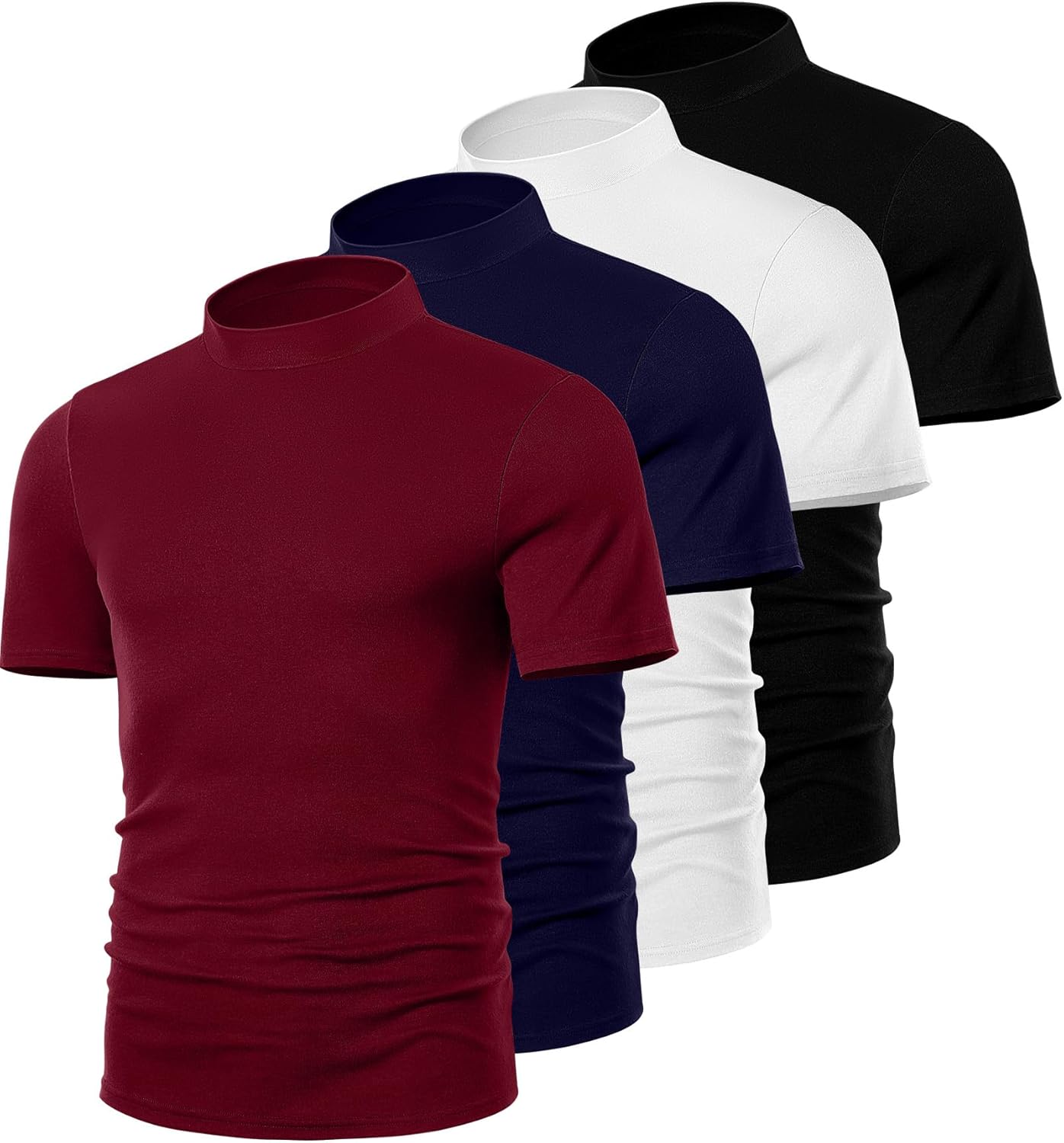 4 Pack Men's Mock Neck T Shirts, Short Sleeve Mock Turtleneck Undershirt Pullover Basic Causal Solid Tee Tops for Men