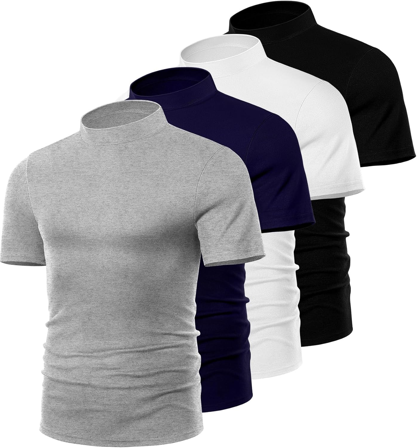 4 Pack Men's Mock Neck T Shirts, Short Sleeve Mock Turtleneck Undershirt Pullover Basic Causal Solid Tee Tops for Men