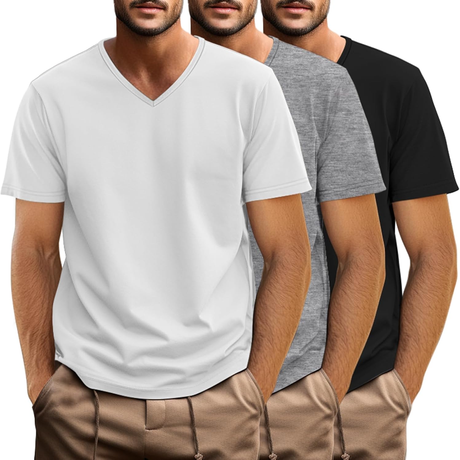 3 Pack Men's Big and Tall Cotton T-Shirts V Neck Short Sleeve Plus Size Tops Casual Oversized Basic Tee