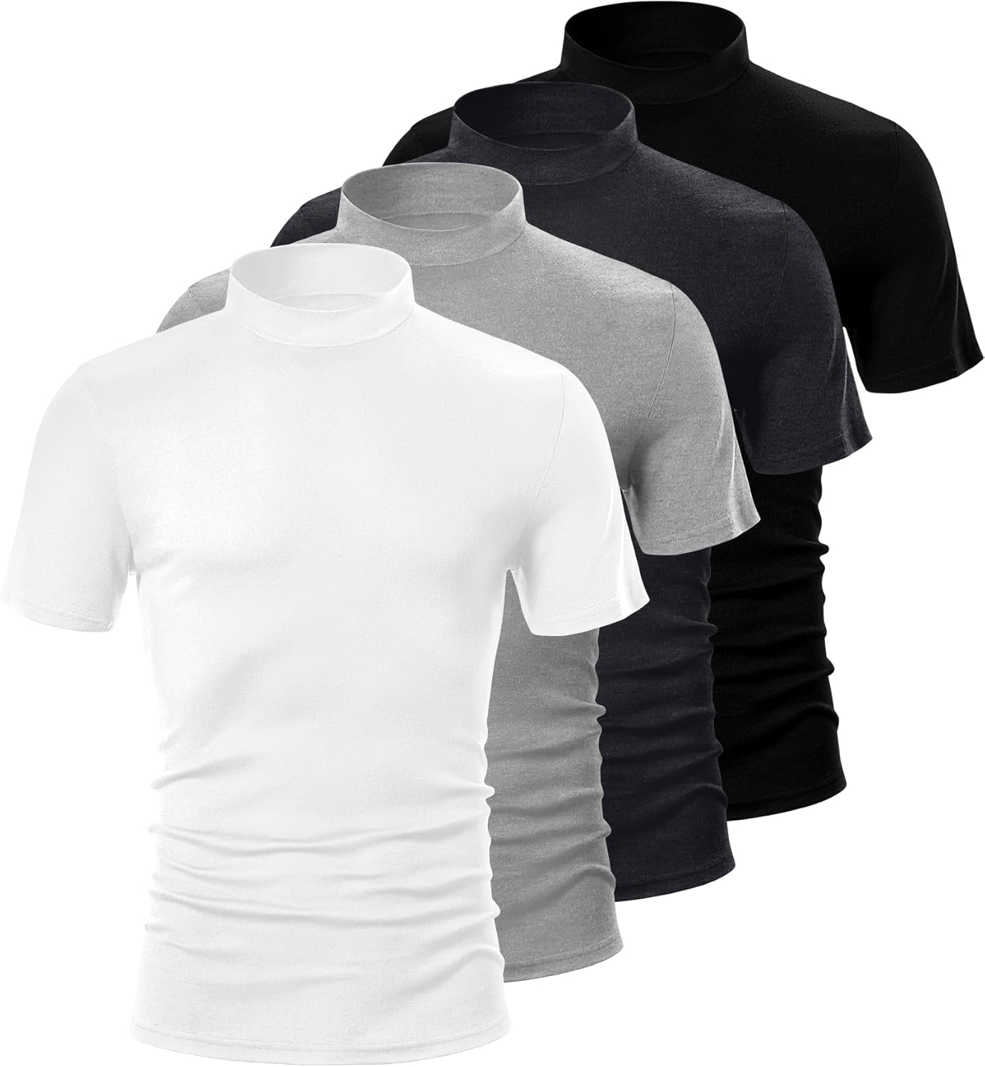 4 Pack Men's Mock Neck T Shirts, Short Sleeve Mock Turtleneck Undershirt Pullover Basic Causal Solid Tee Tops for Men